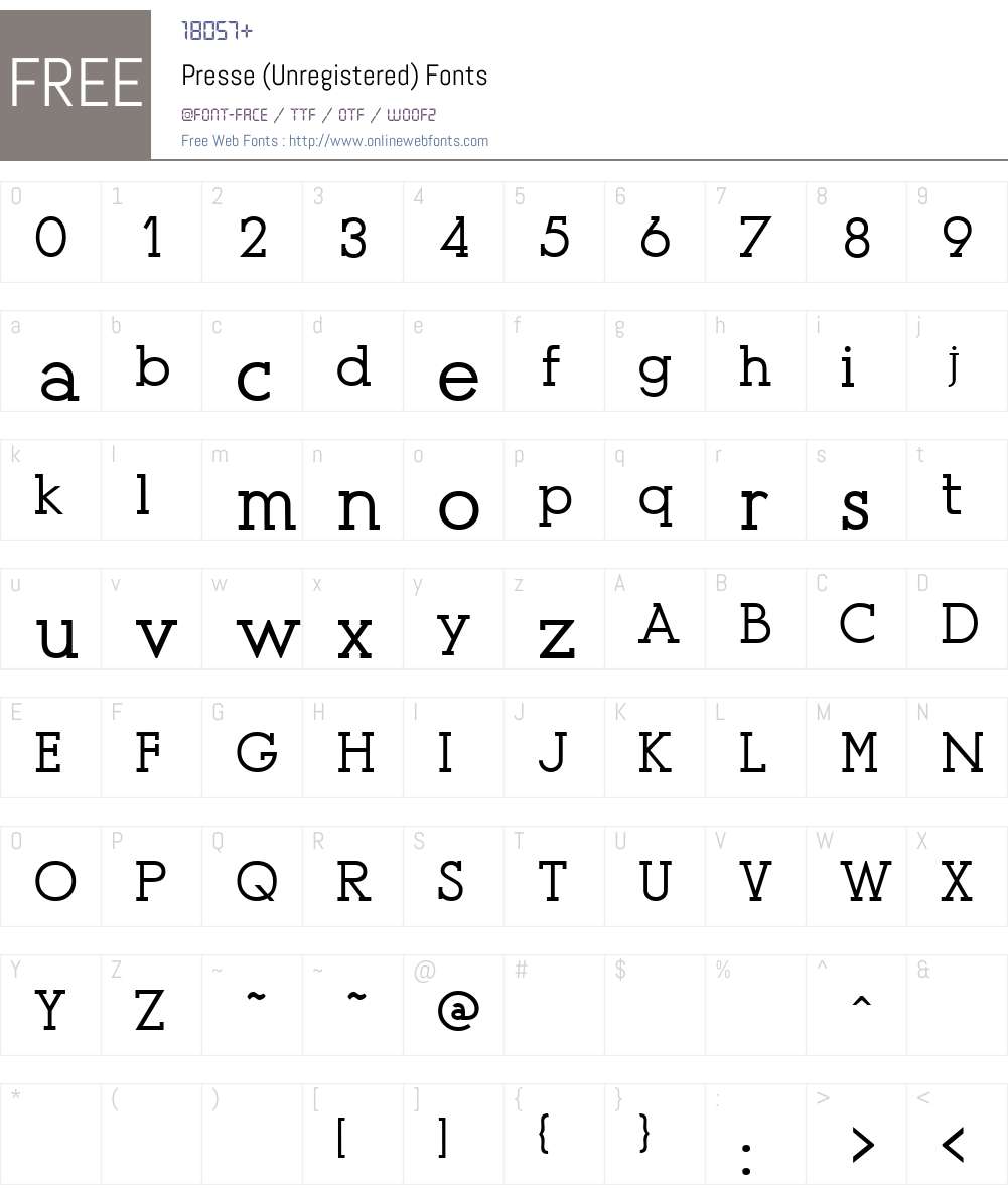 Presse (Unregistered) Font Screenshots