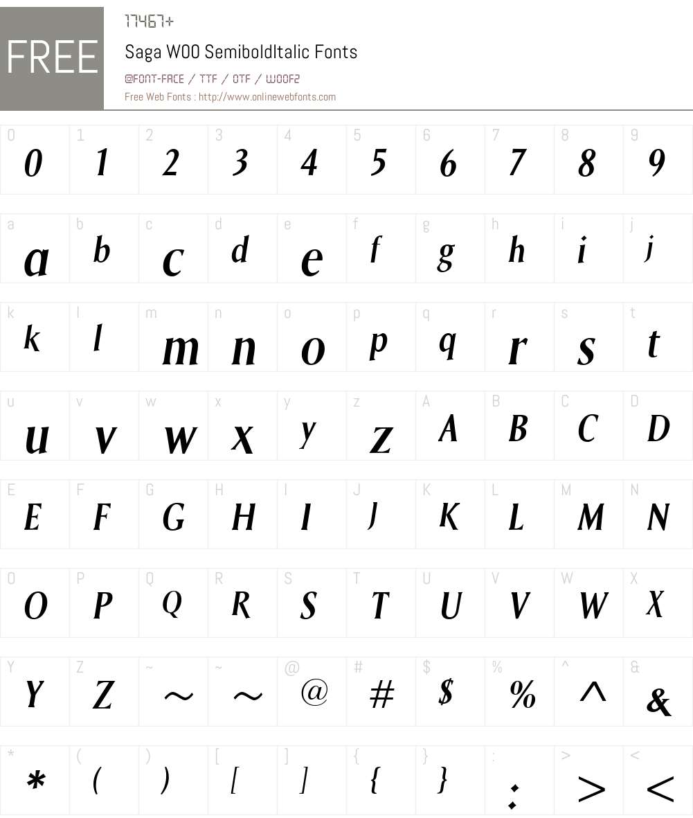 SagaW00-SemiboldItalic Font Screenshots