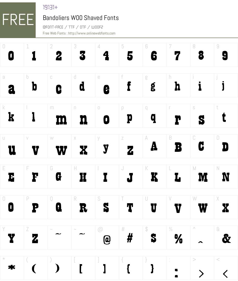 BandoliersW00-Shaved Font Screenshots