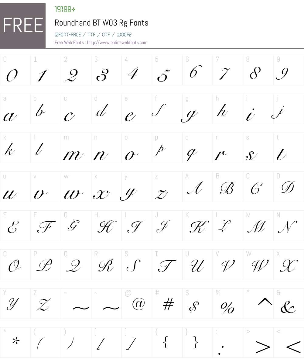 Roundhand BT Font Screenshots
