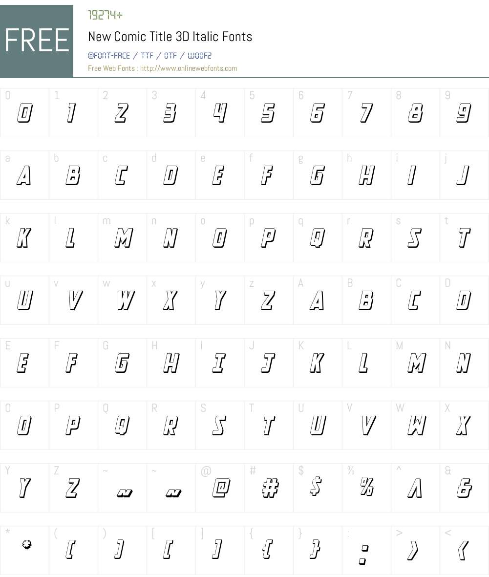 New Comic Title 3D Italic Font Screenshots