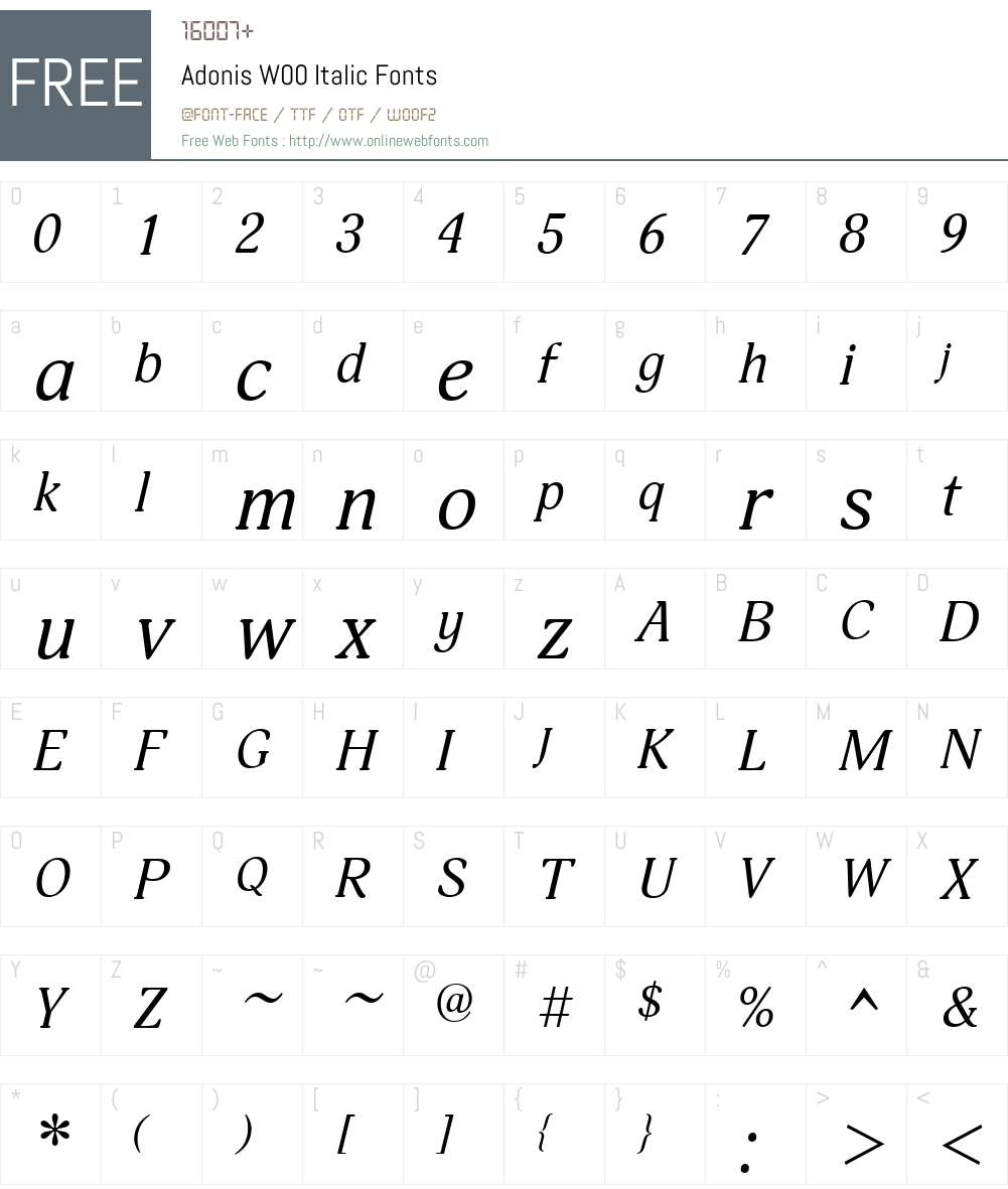 AdonisW00-Italic Font Screenshots