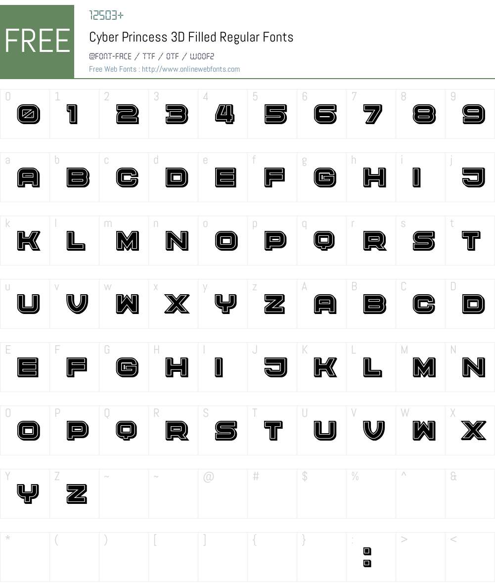 Cyber Princess 3D Filled Font Screenshots