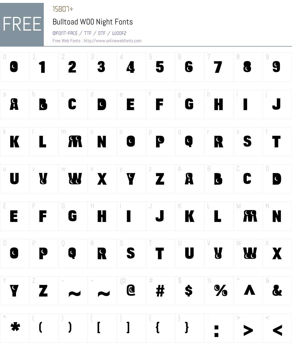 BulltoadW00-Night Font Screenshots