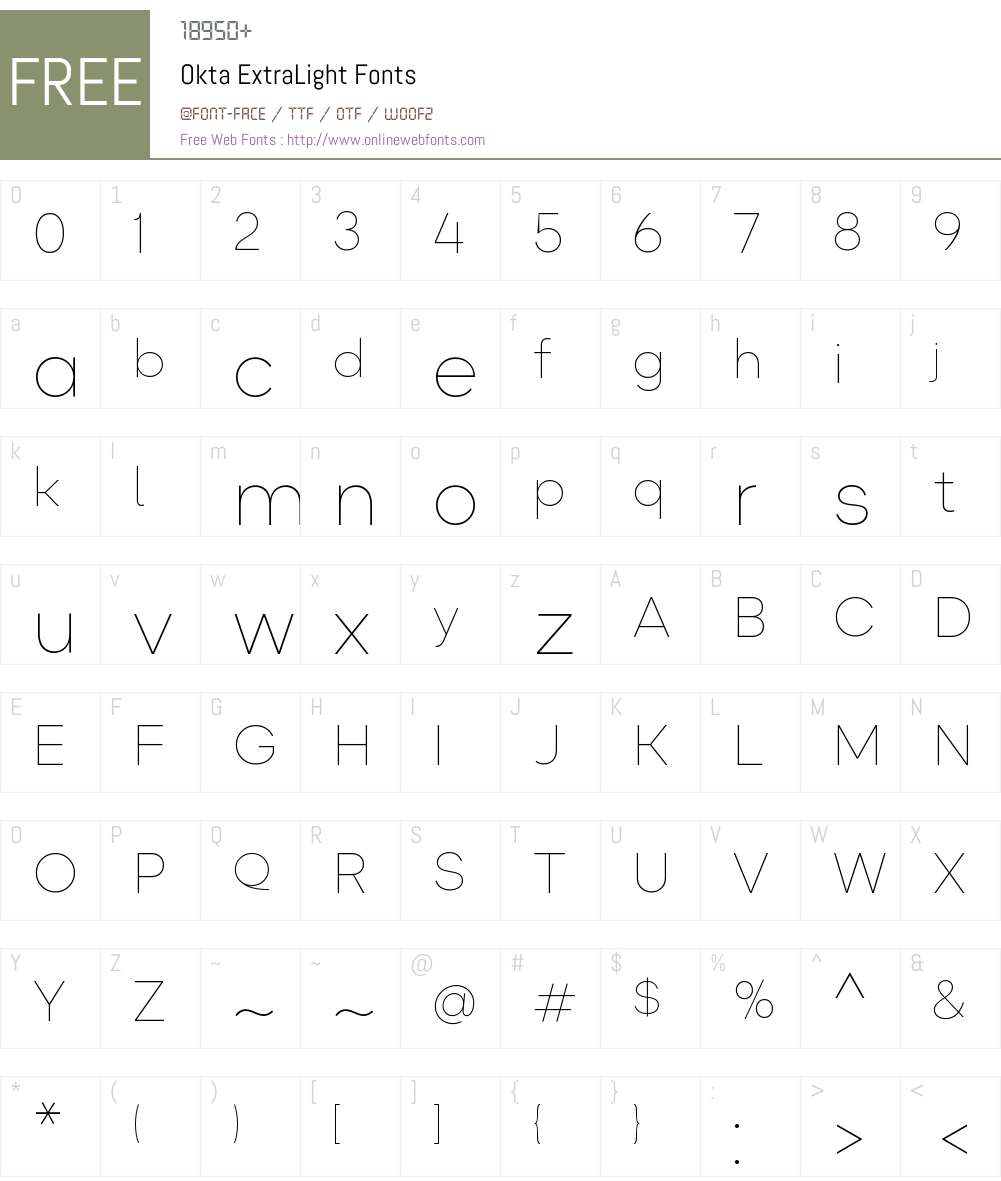 Okta ExtraLight Font Screenshots