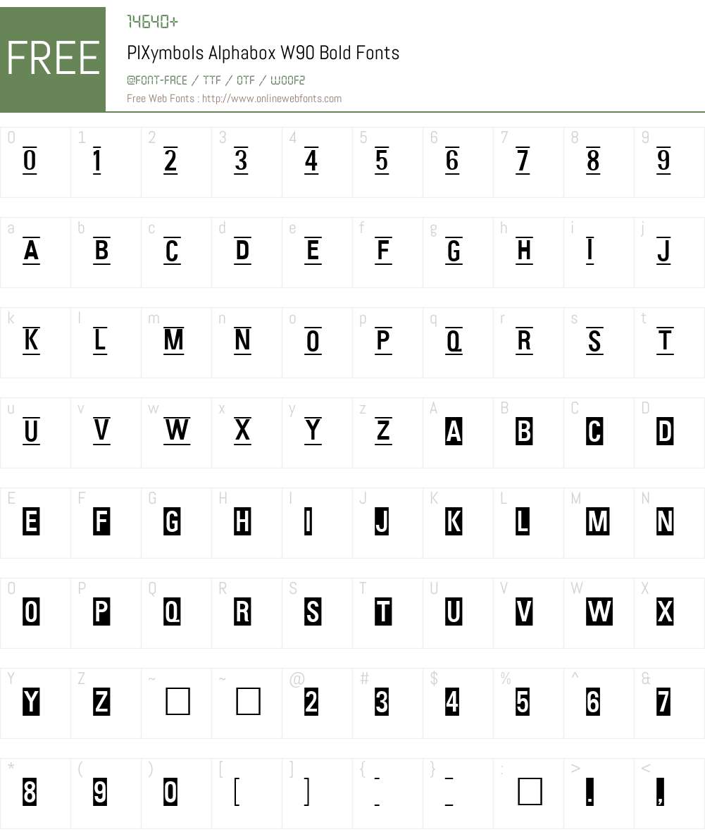PIXymbolsAlphaboxW90-Bold Font Screenshots