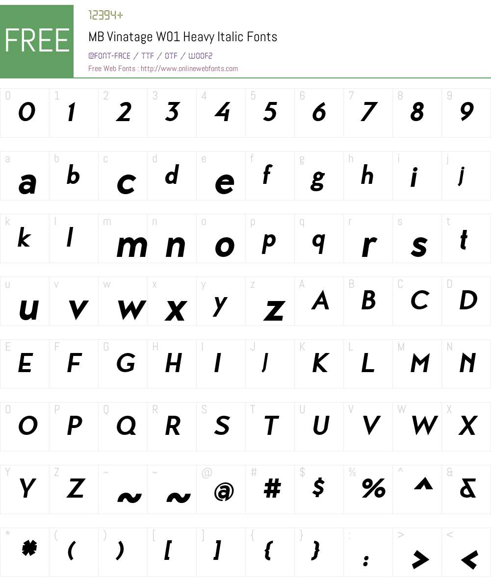 MBVinatageW01-HeavyItalic Font Screenshots