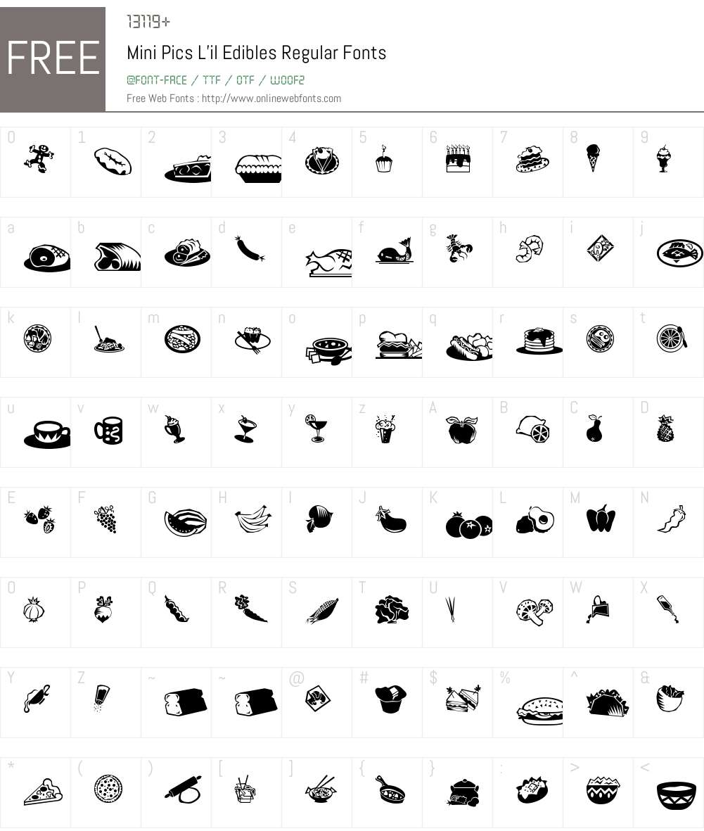 Mini Pics L'il Edibles Font Screenshots
