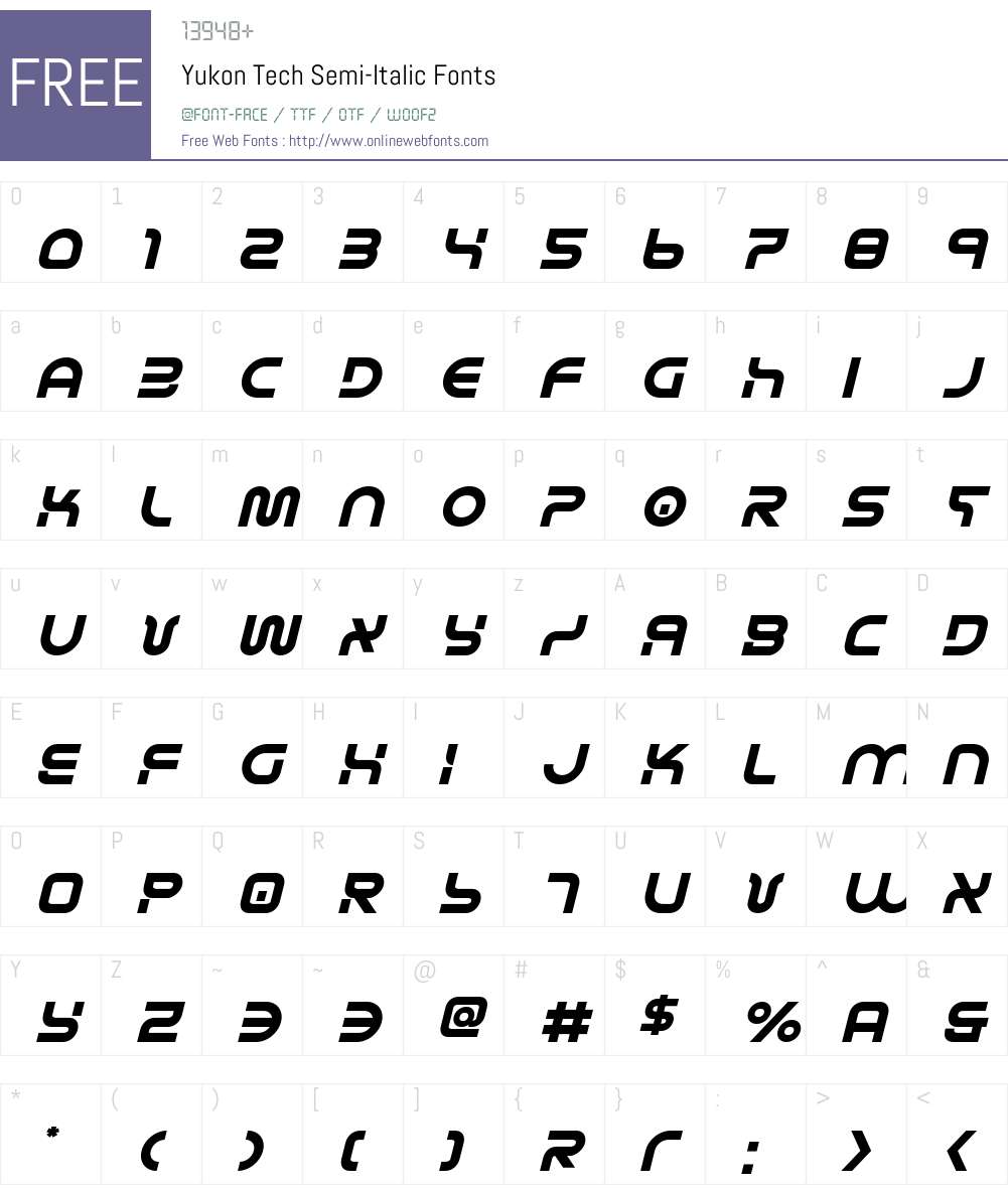 Yukon Tech Semi-Italic Font Screenshots