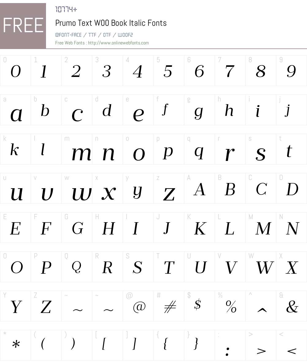 PrumoTextW00-BookItalic Font Screenshots