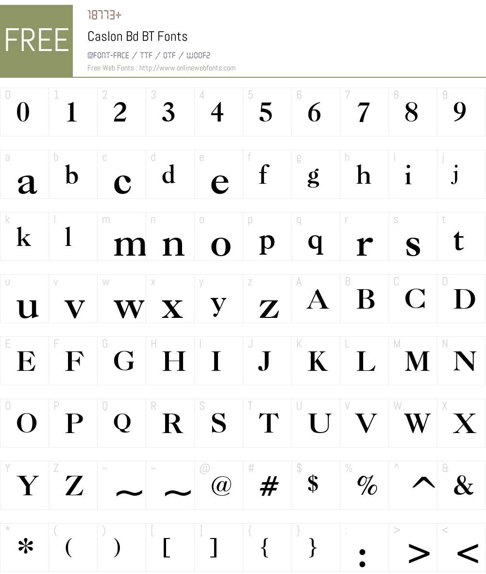 Caslon Bd BT Font Screenshots