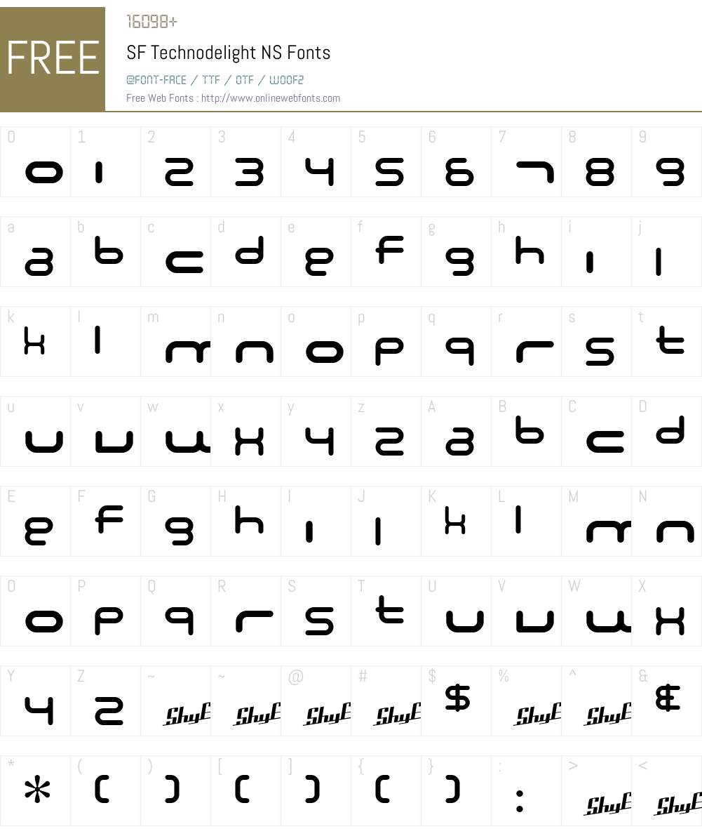 SF Technodelight NS Font Screenshots