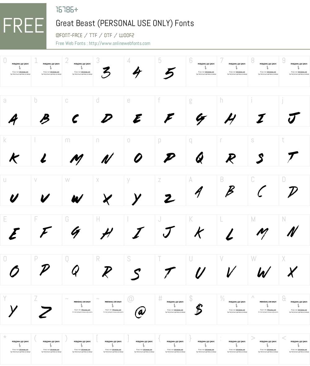 Great Beast (PERSONAL USE ONLY) Font Screenshots