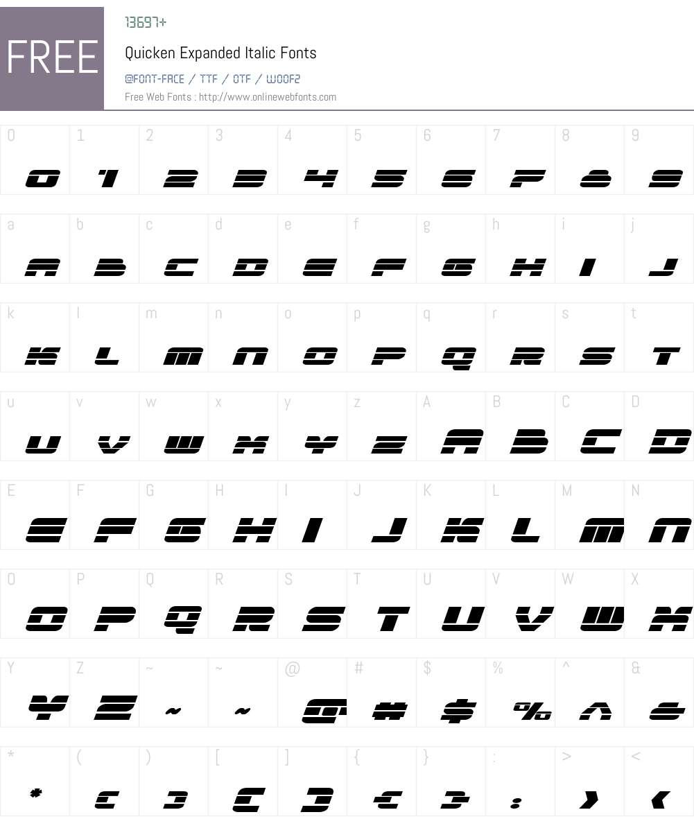 Quicken Expanded Italic Font Screenshots