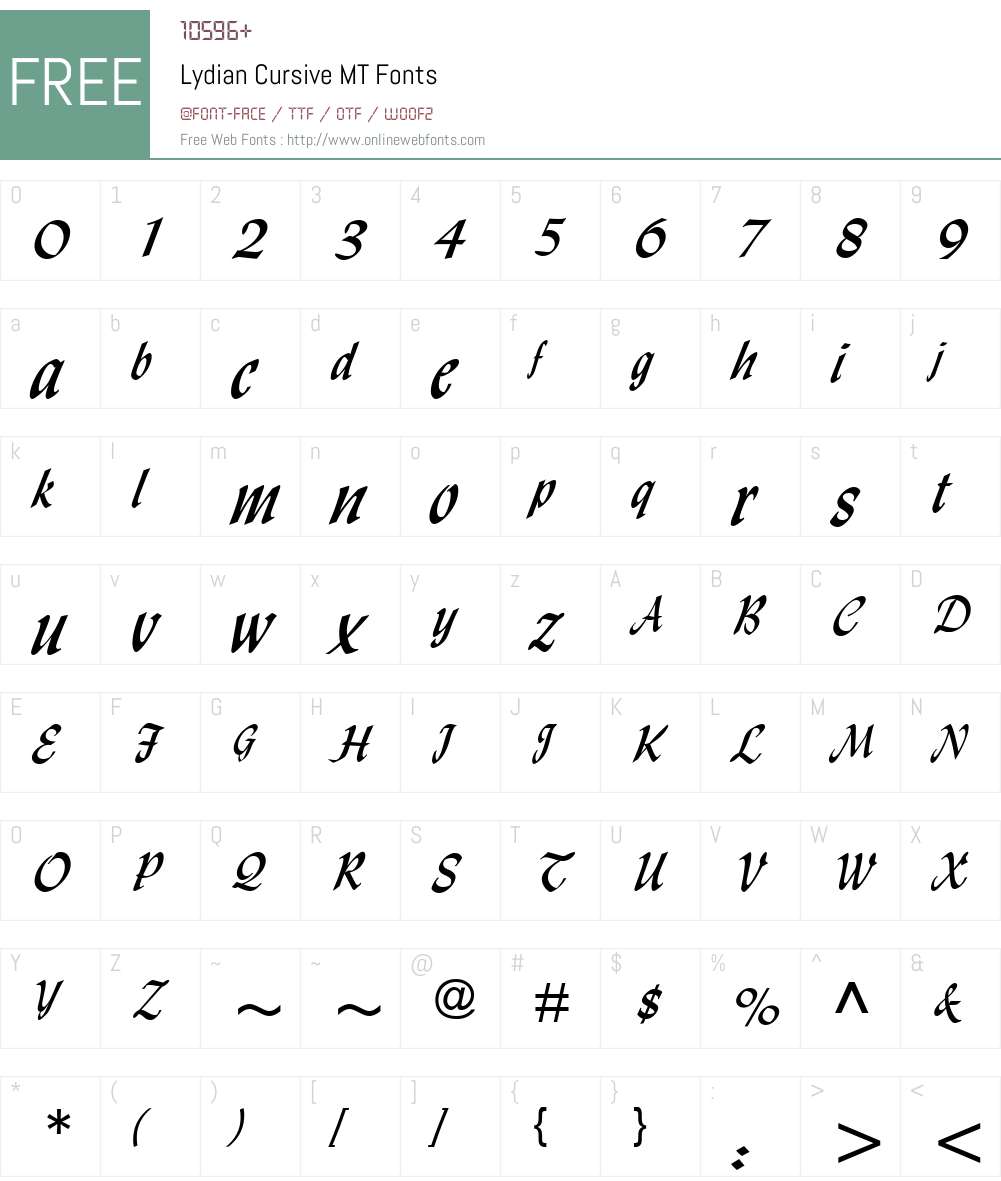 Lydian Cursive MT Font Screenshots