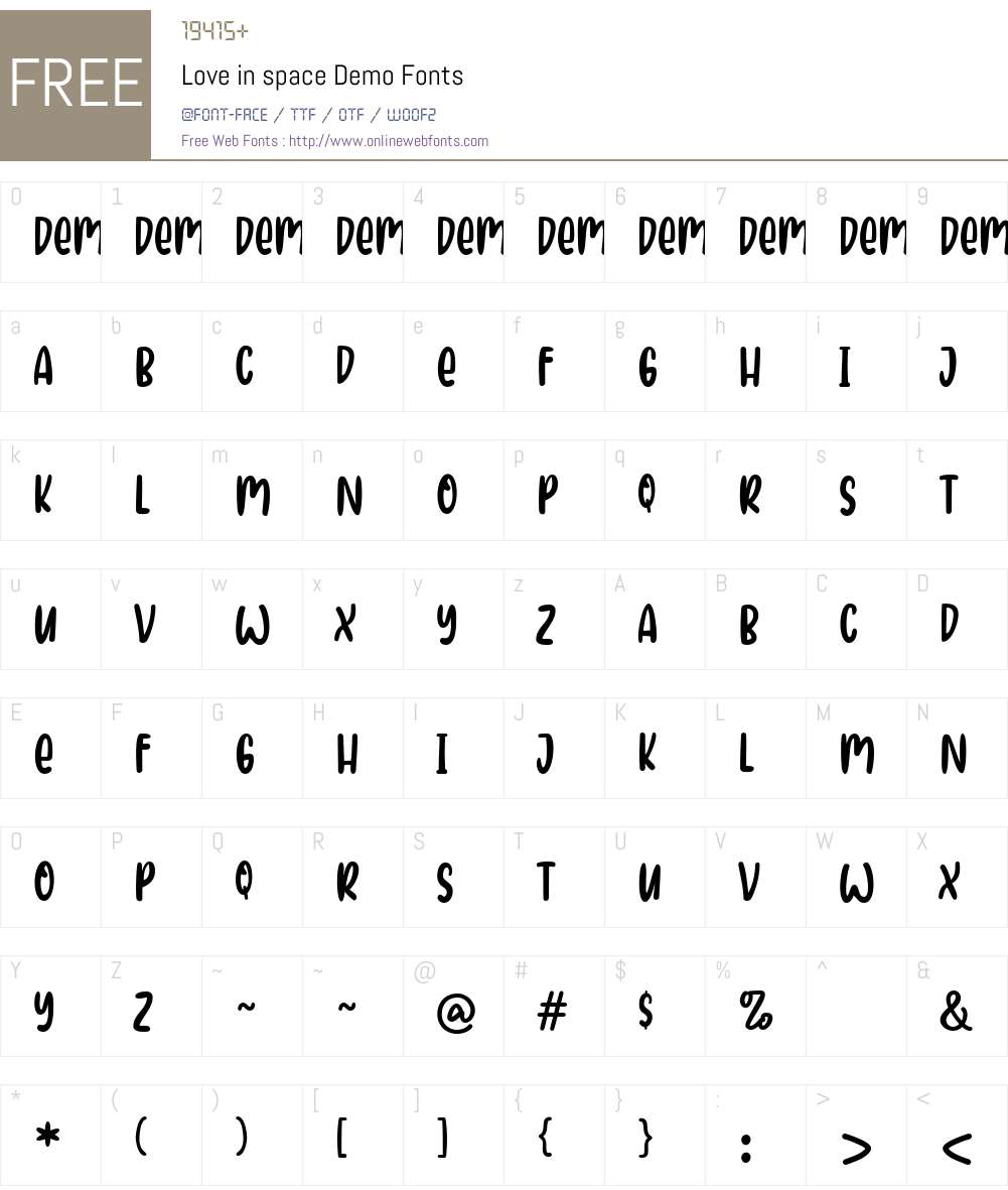 Love in space Demo Font Screenshots