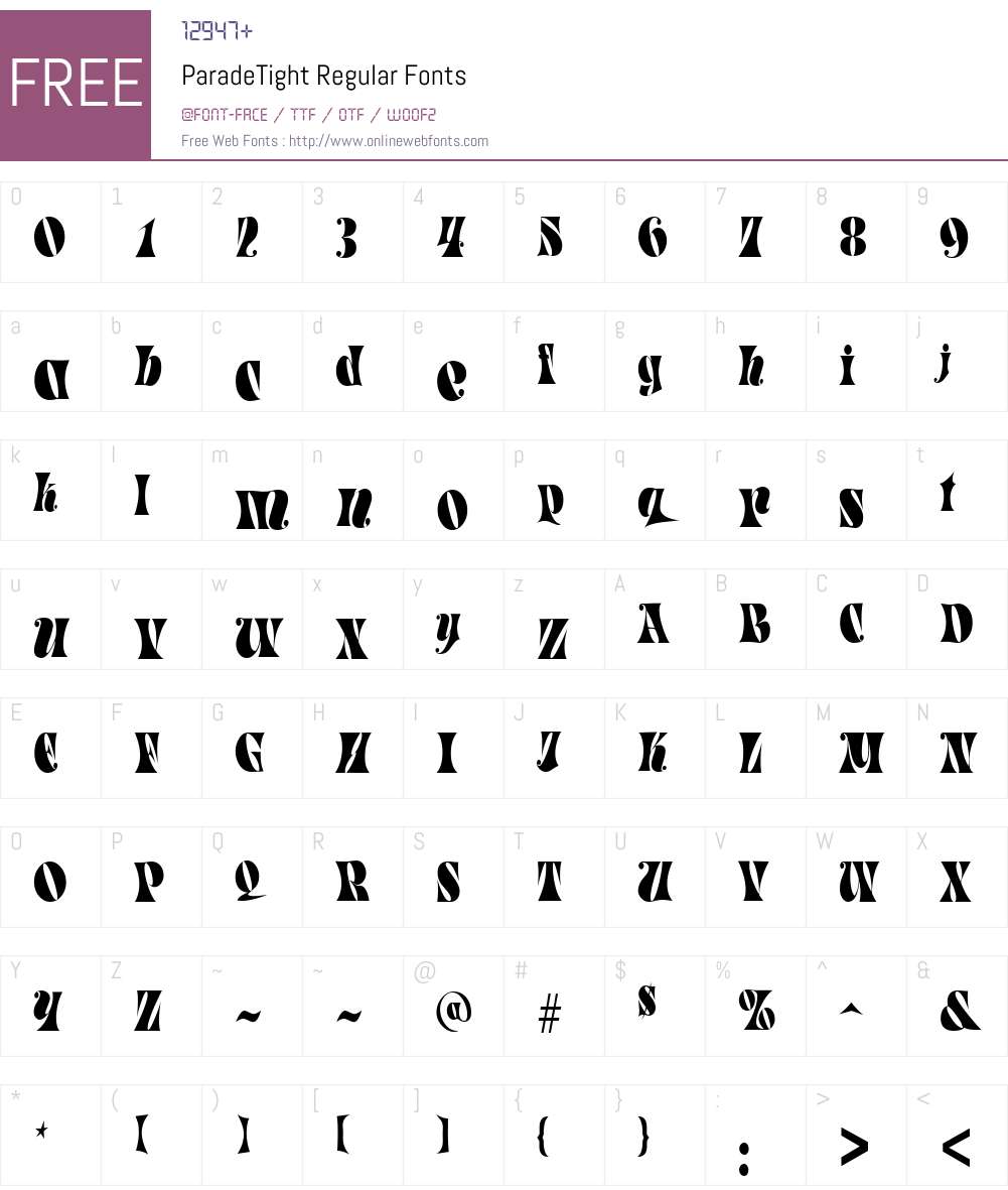 ParadeTight Font Screenshots