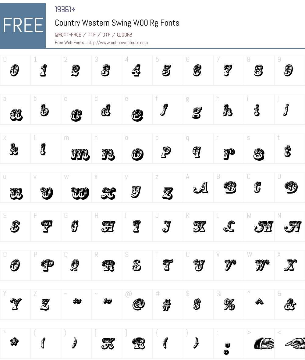 CountryWesternSwingW00-Rg Font Screenshots