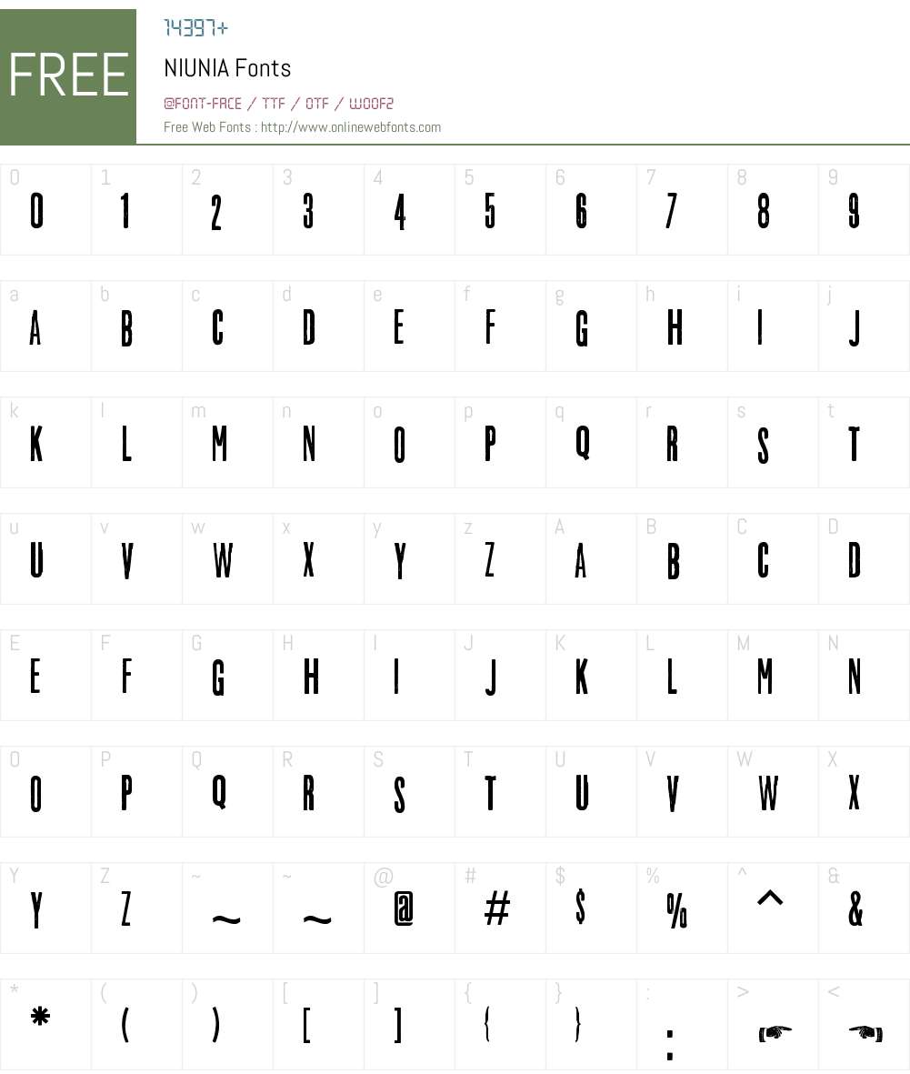 NIUNIA Font Screenshots