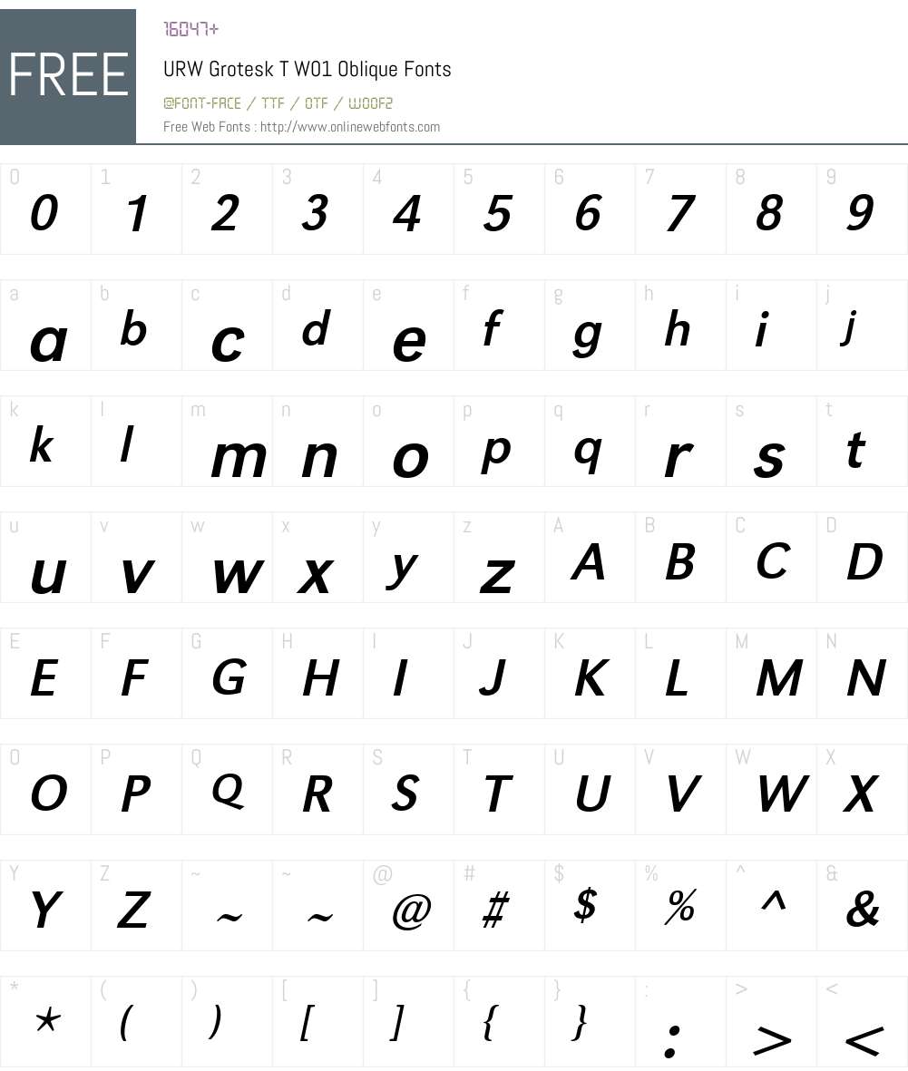 URWGroteskTW01-Oblique Font Screenshots