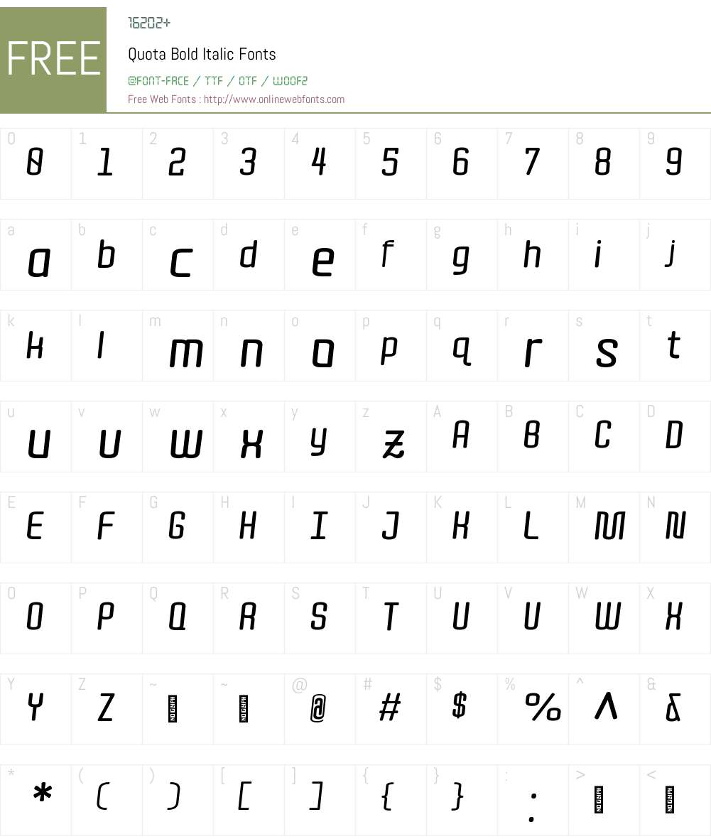Quota Bold Italic Font Screenshots
