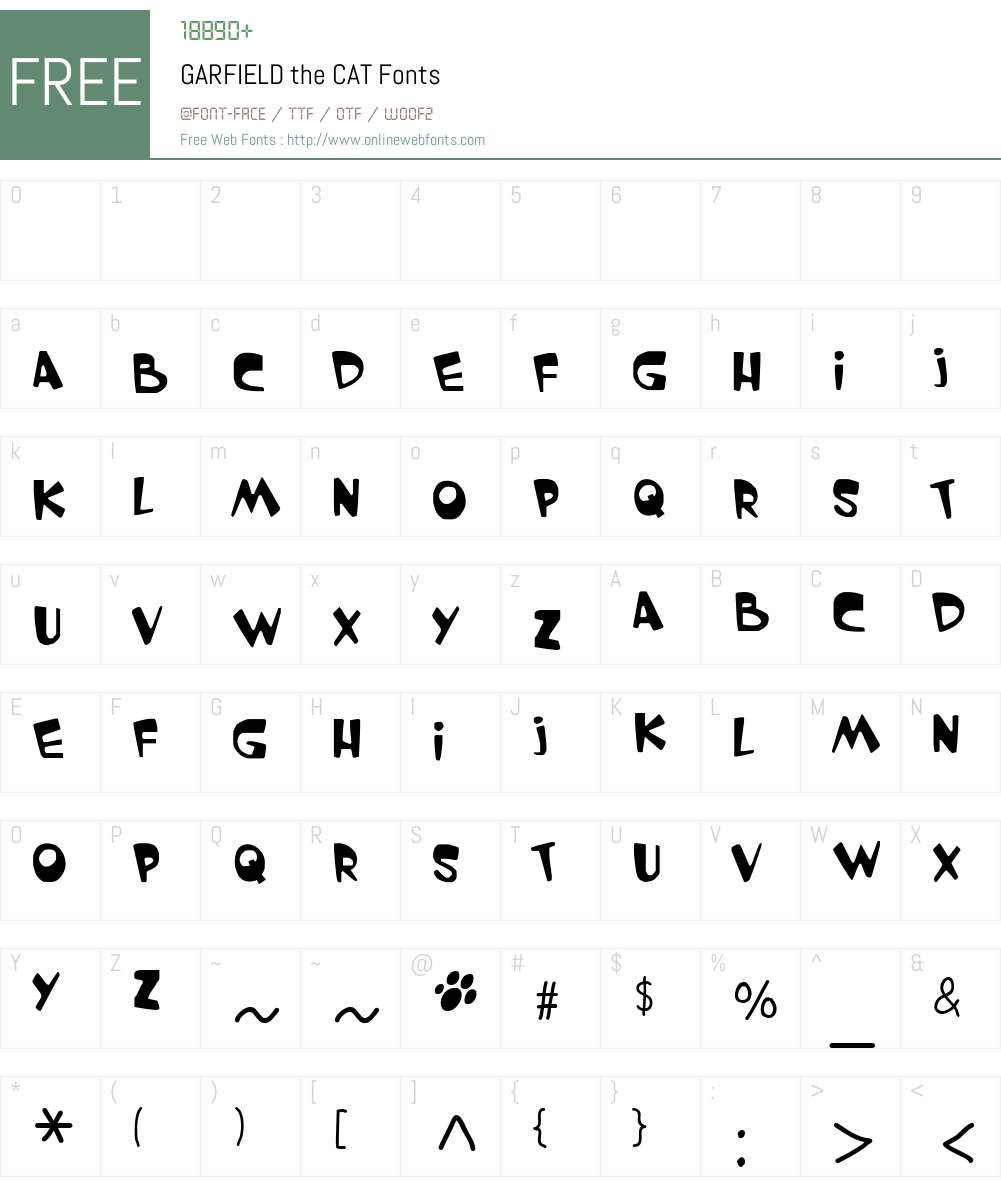 GARFIELD the CAT Font Screenshots