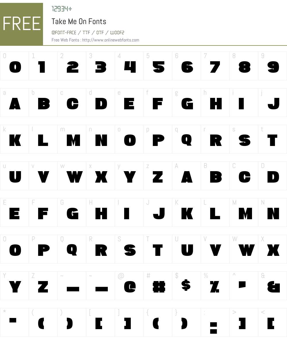 Take Me On Font Screenshots
