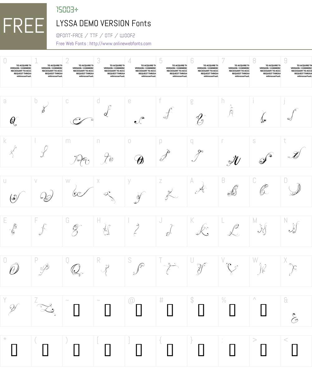 LYSSA DEMO VERSION Font Screenshots