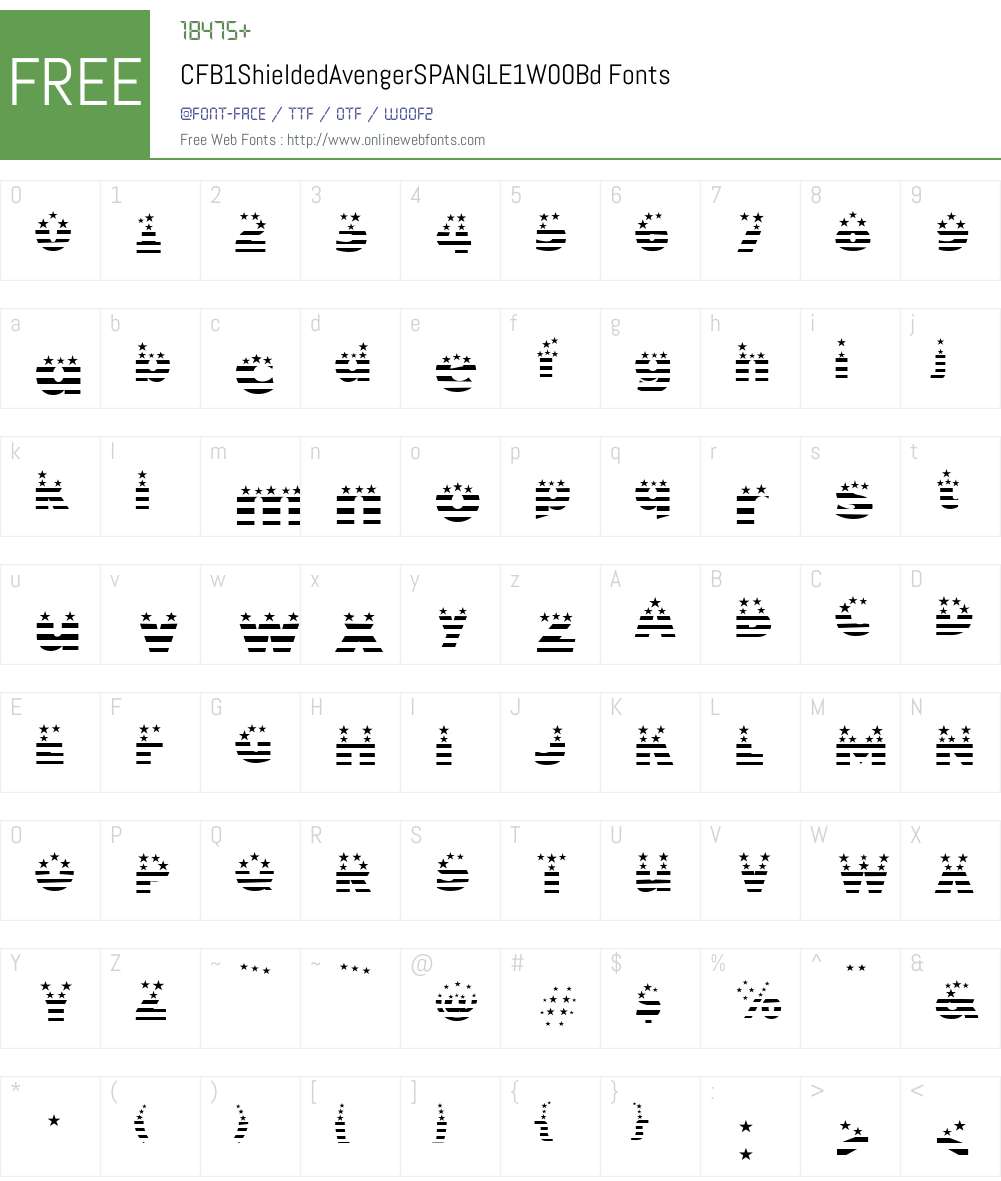 CFB1ShieldedAvengerSPANGLE1W00-Bd Font Screenshots