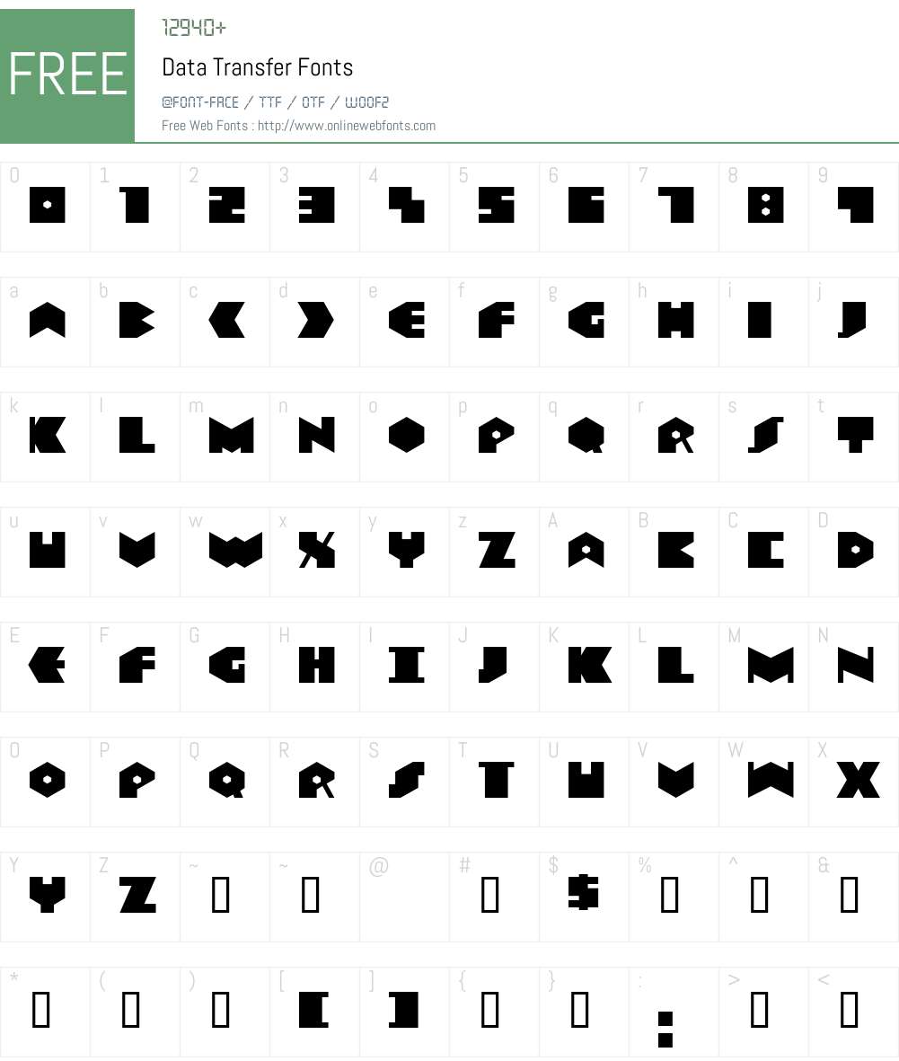 Data Transfer Font Screenshots