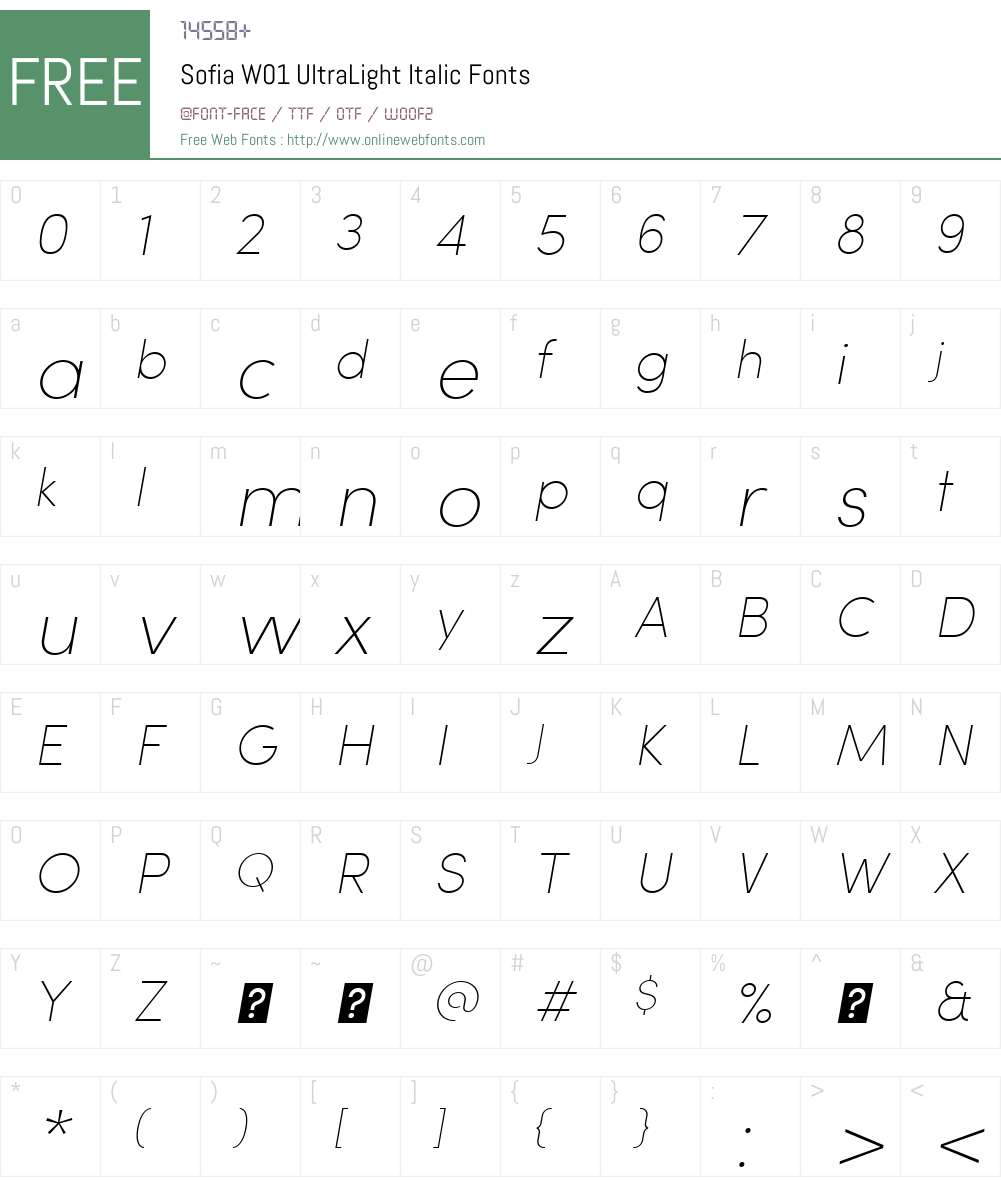 SofiaW01-UltraLightItalic Font Screenshots
