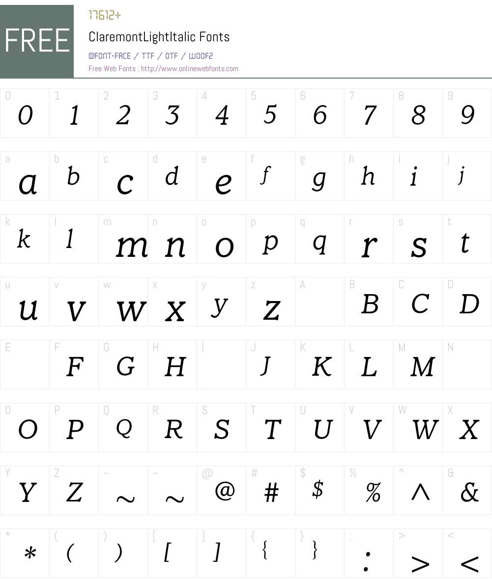 ClaremontLightItalic Font Screenshots