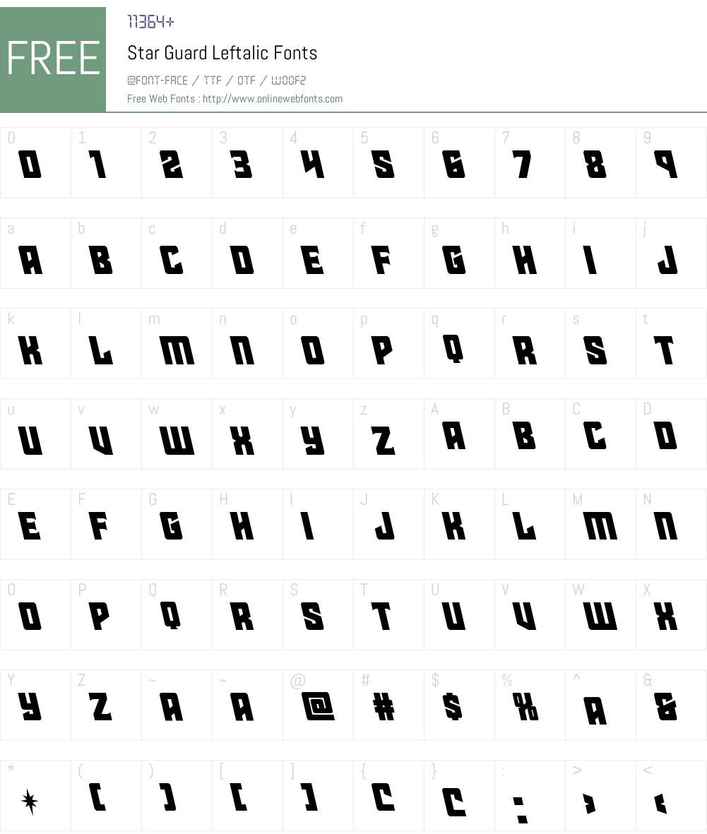 Star Guard Leftalic Font Screenshots