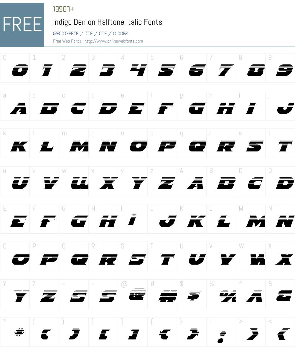 Indigo Demon Halftone Italic Font Screenshots