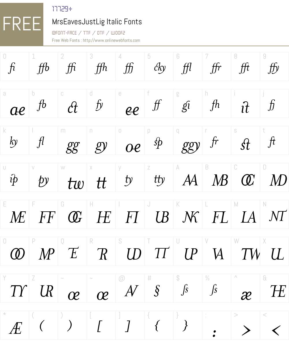 MrsEavesJustLig Font Screenshots