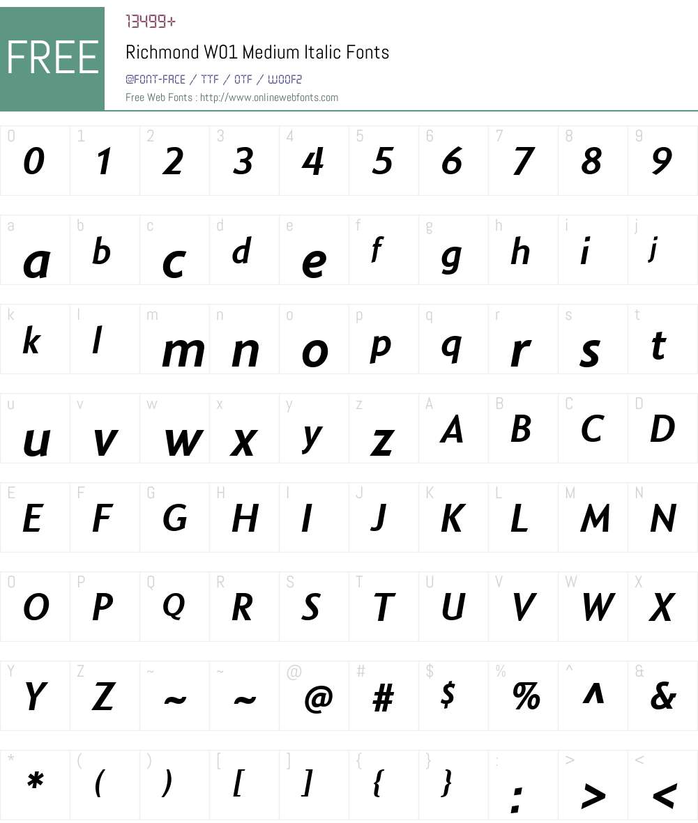 RichmondW01-MediumItalic Font Screenshots