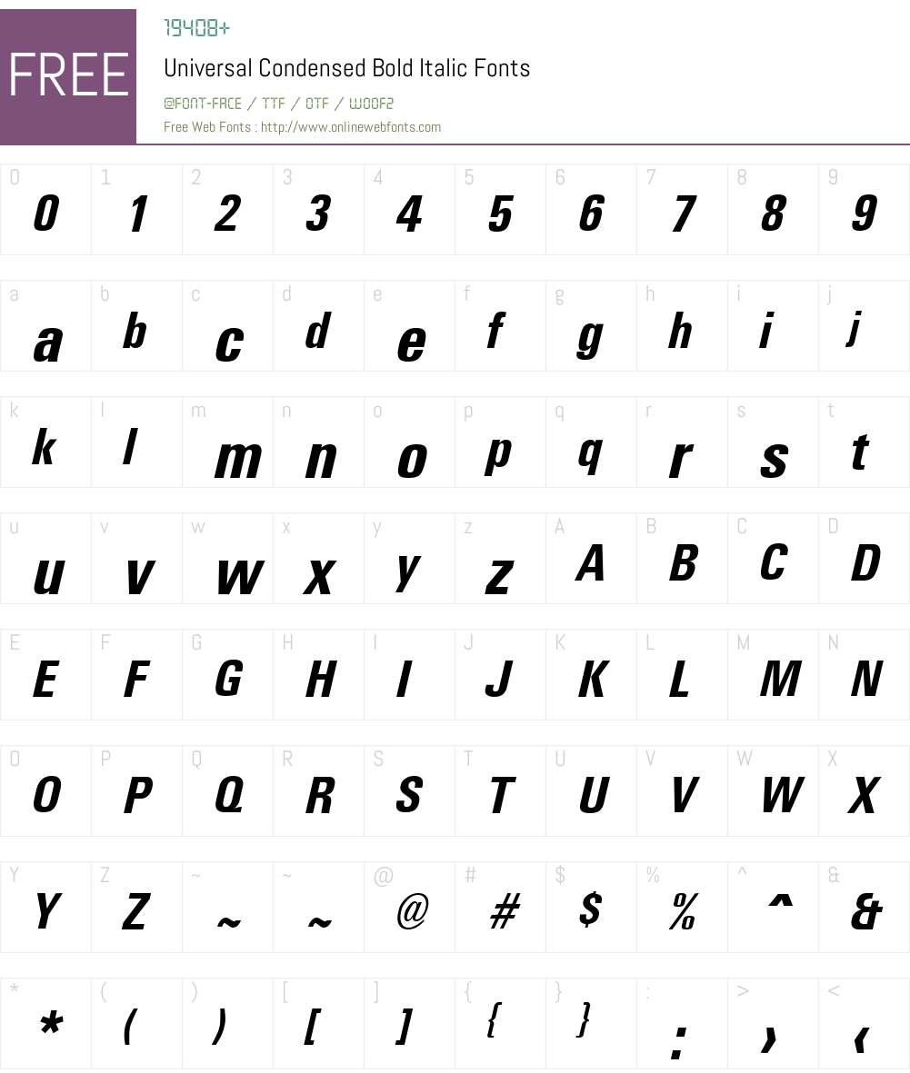 Universal Condensed Font Screenshots
