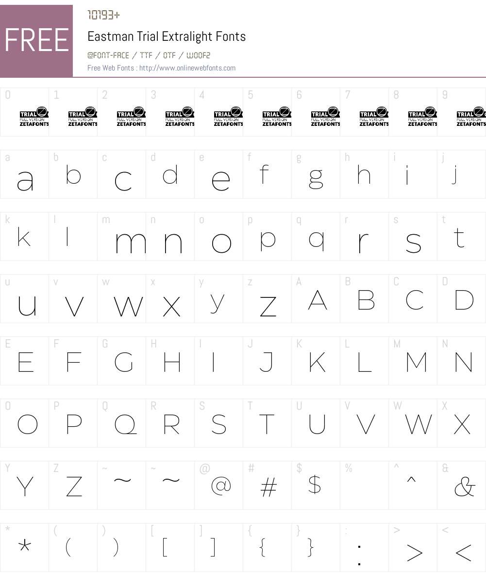 Eastman Trial Extralight Font Screenshots