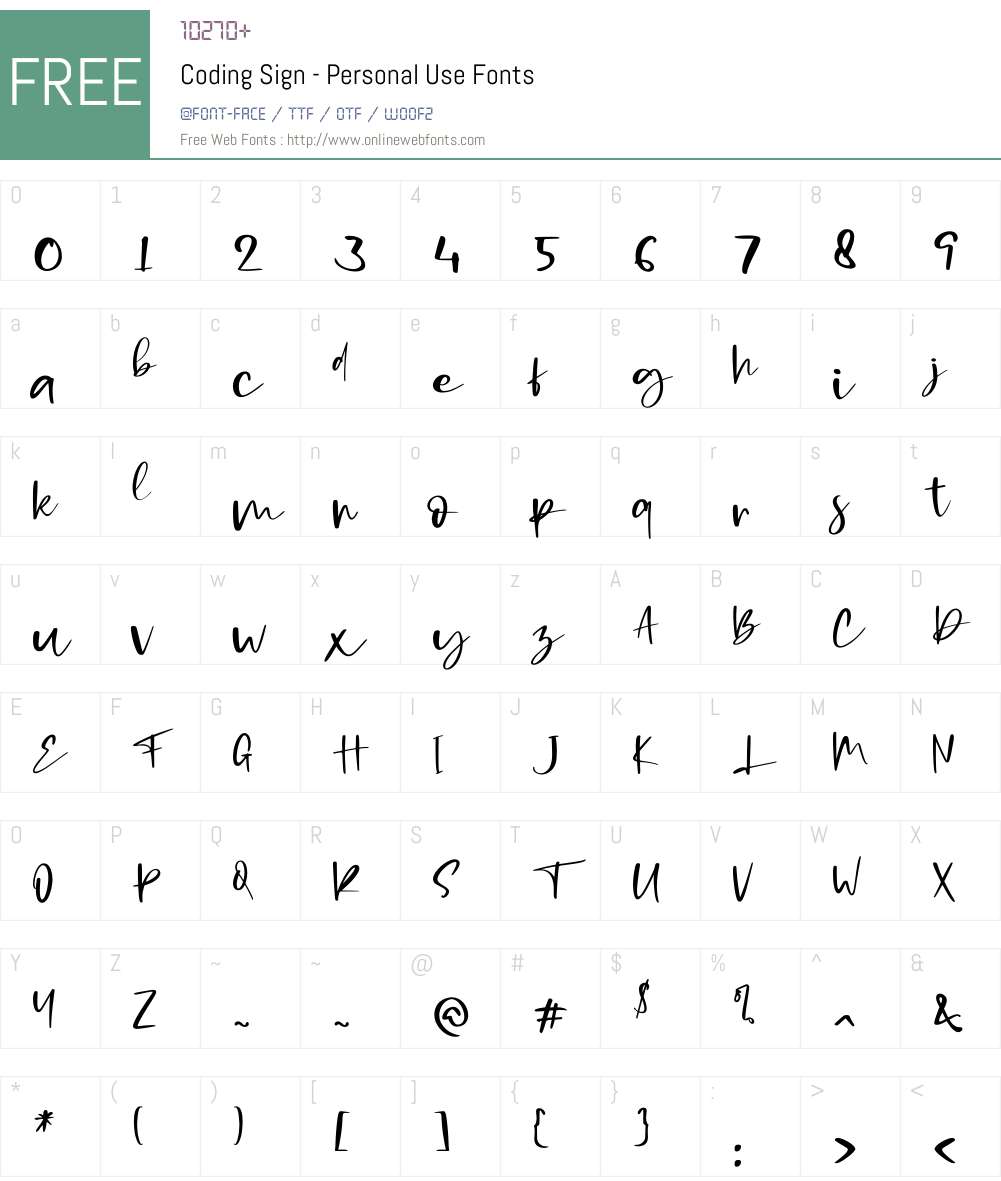 Coding Sign - Personal Use Font Screenshots