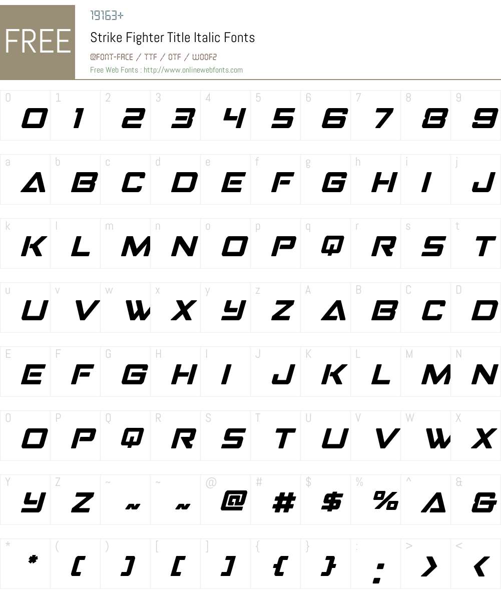 Strike Fighter Title Italic Font Screenshots