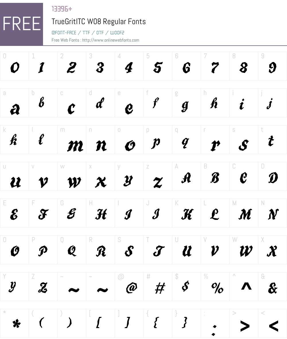 TrueGritITCW08-Regular Font Screenshots