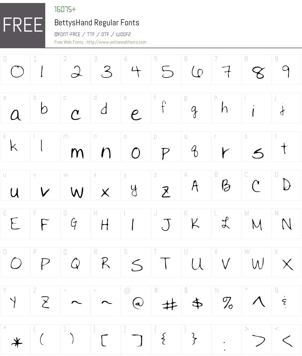 BettysHand Font Screenshots
