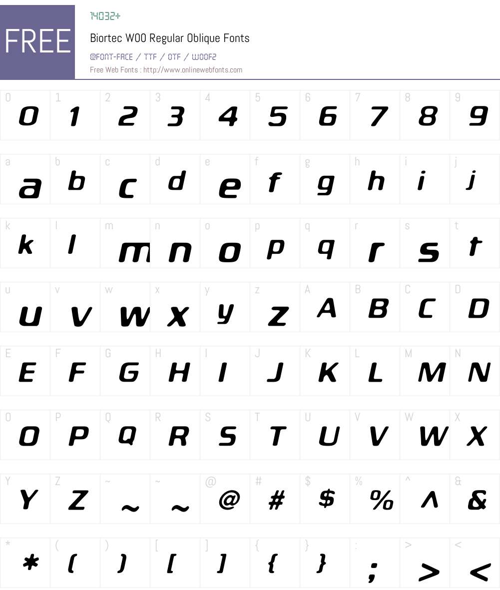 BiortecOblique Font Screenshots
