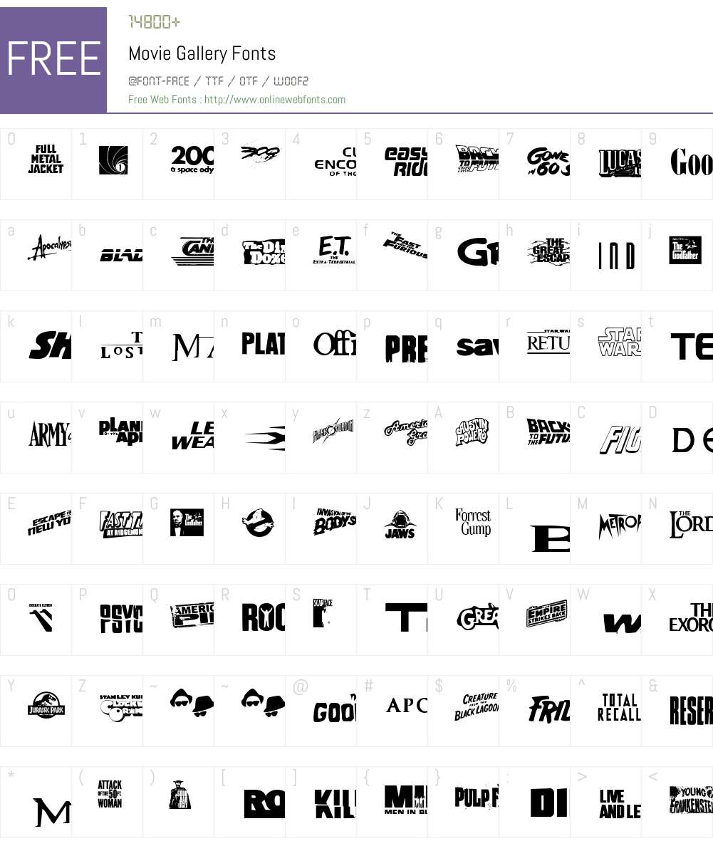 Movie Gallery Font Screenshots