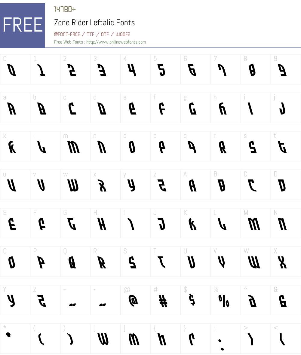 Zone Rider Leftalic Font Screenshots