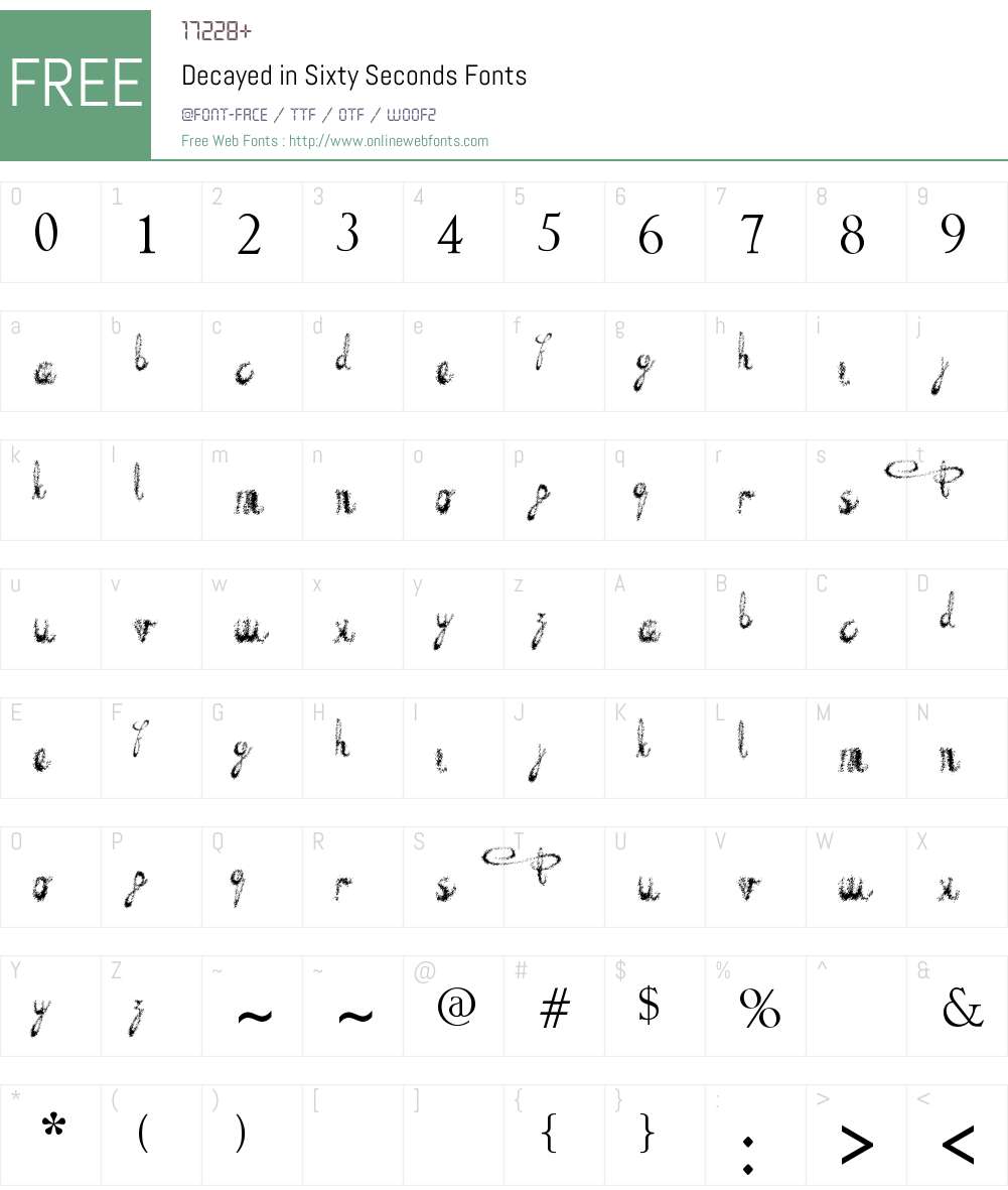 Decayed in Sixty Seconds Font Screenshots