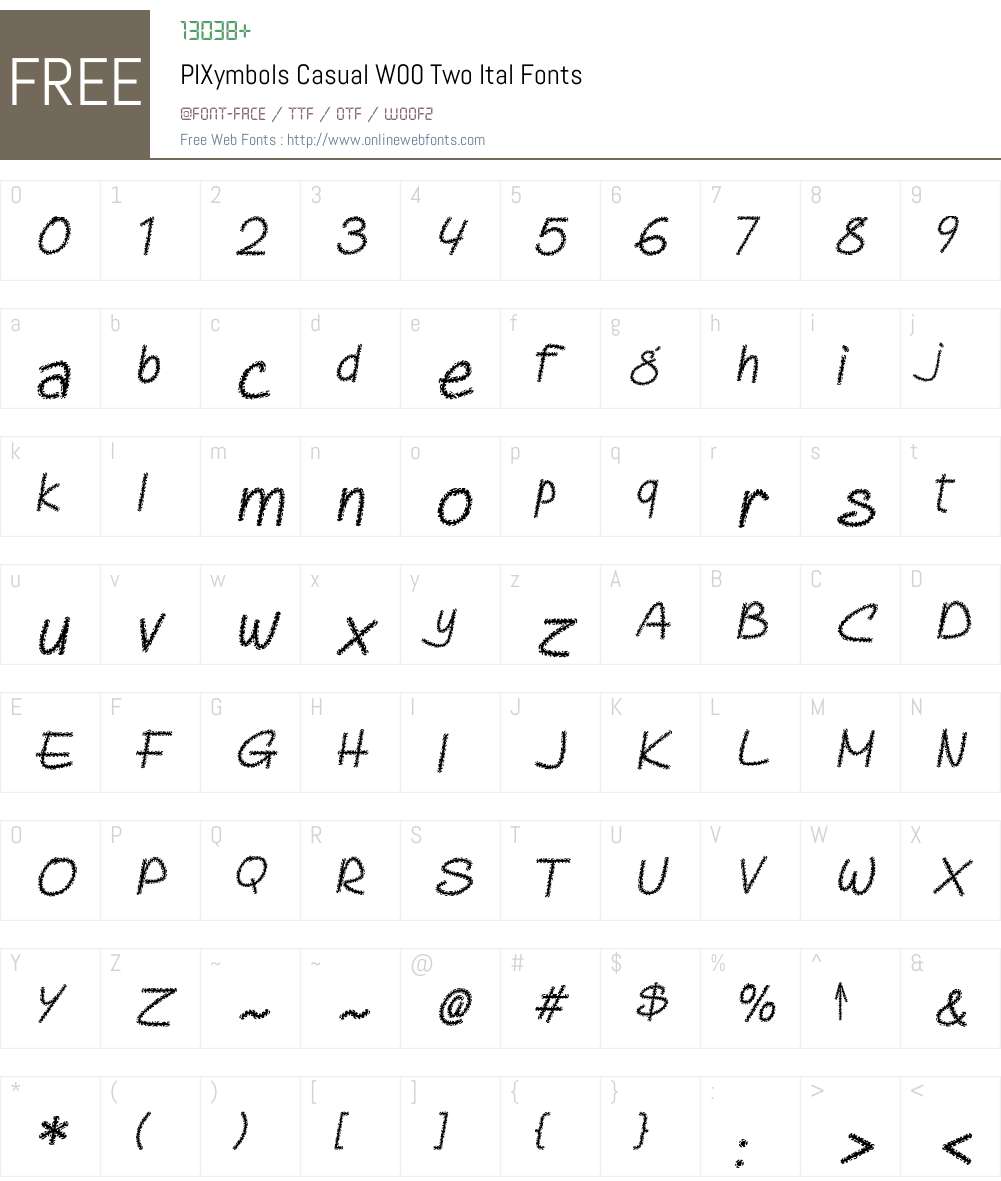 PIXymbolsCasualW00-TwoItal Font Screenshots