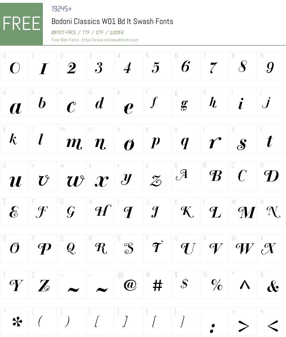 BodoniClassicsW01-BdItSwash Font Screenshots