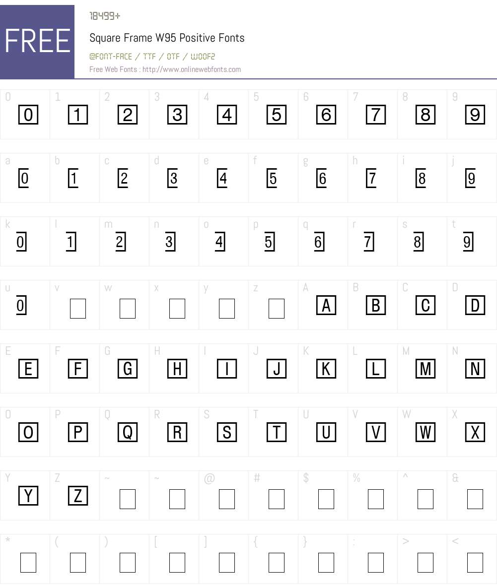 SquareFrameW95Positive Font Screenshots