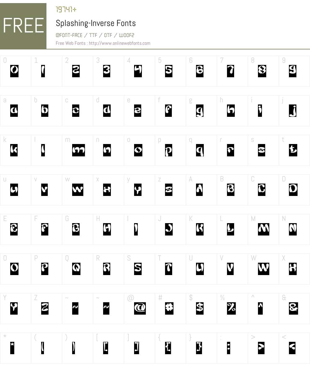 Splashing-Inverse Font Screenshots